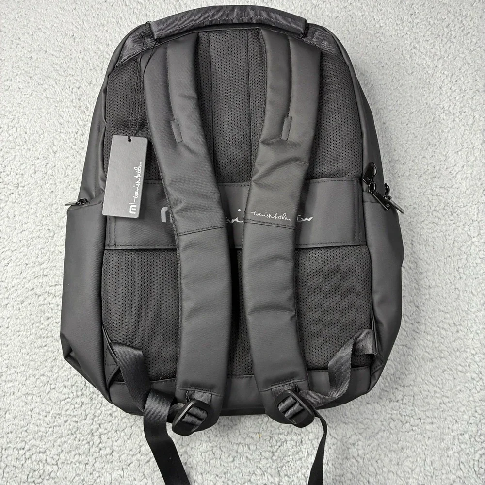 TravisMathew Backpack Black Laptop Travel Bag QISG Quanta Services Logo NWT